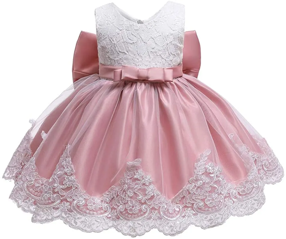 0-2T Big Bowknot Toddler Baby Girls Photo Shoot Pageant Party Lace Dress with Headwear