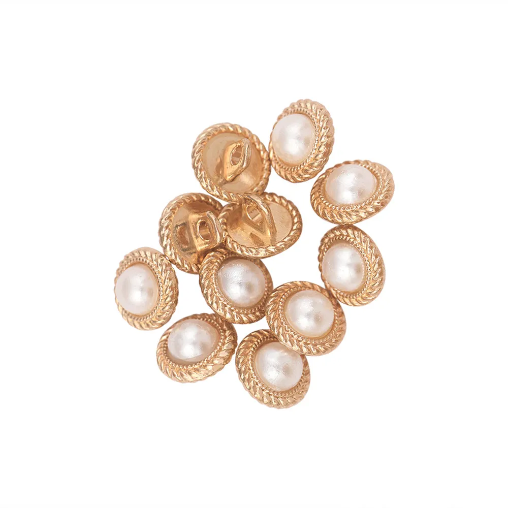 10mm (16L) Decorative Rounded Rim Shiny Gold Pearl Buttons