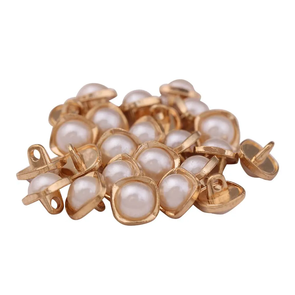 10mm (16L) Rounded Square Shape Shiny Gold Pearl Buttons