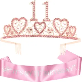 11th Birthday,11th Birthday Sash and Crown,11th Sash Birthday Girl, Birthday Gifts for 11