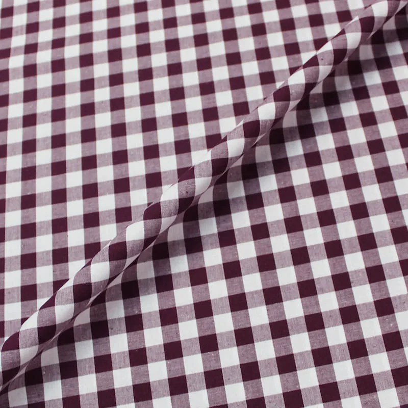 125CM REMNANT Dressmaking Cotton Gingham - Wide Width - Aubergine and White