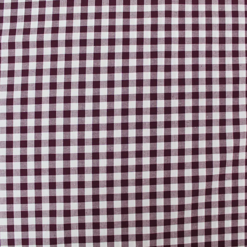 125CM REMNANT Dressmaking Cotton Gingham - Wide Width - Aubergine and White