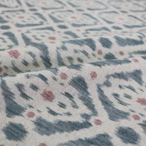 140CM REMNANT Home Furnishing Ikat Linen Mix Geometric -Stevie in Blue/Pink