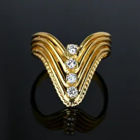 14K Gold Four Row Diamond Chevron Cocktail Ring