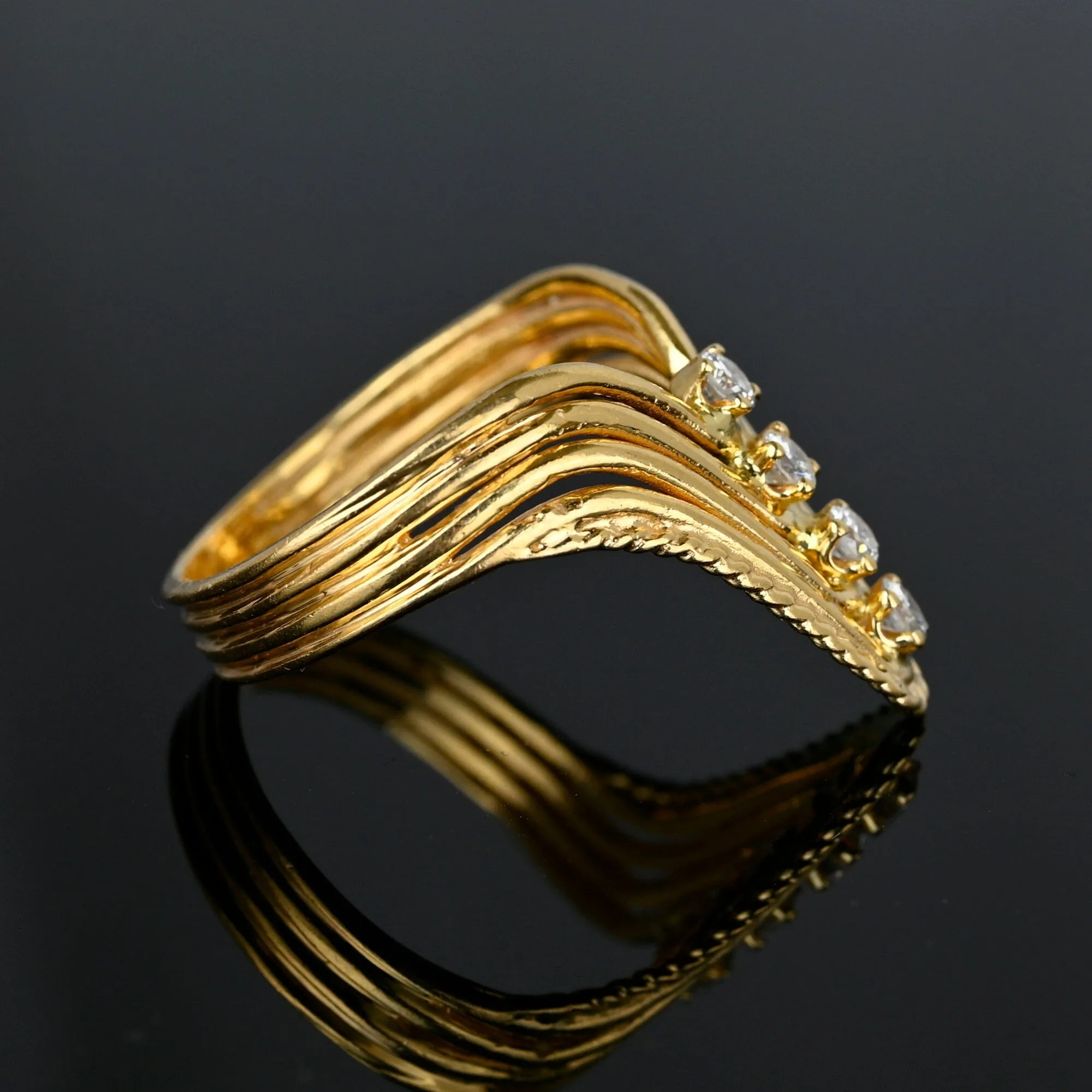 14K Gold Four Row Diamond Chevron Cocktail Ring