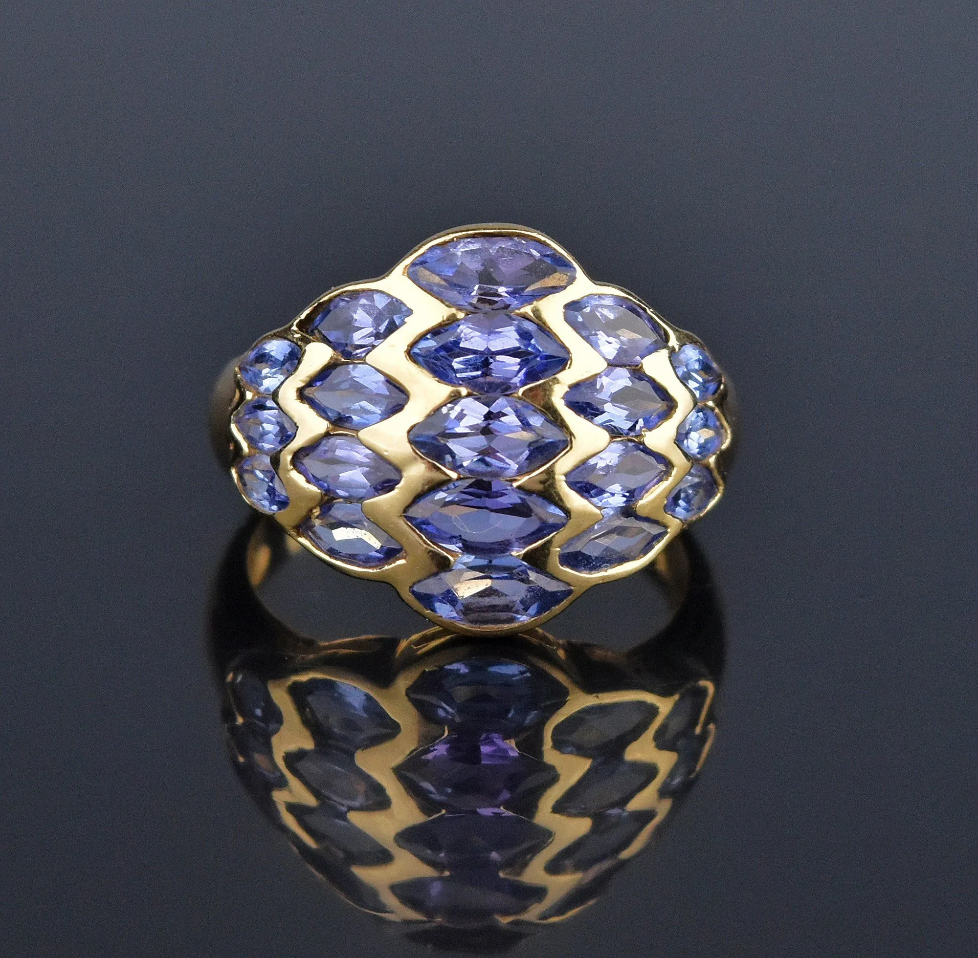 14K Gold Marquise Tanzanite Dome Cocktail Ring ON HOLD