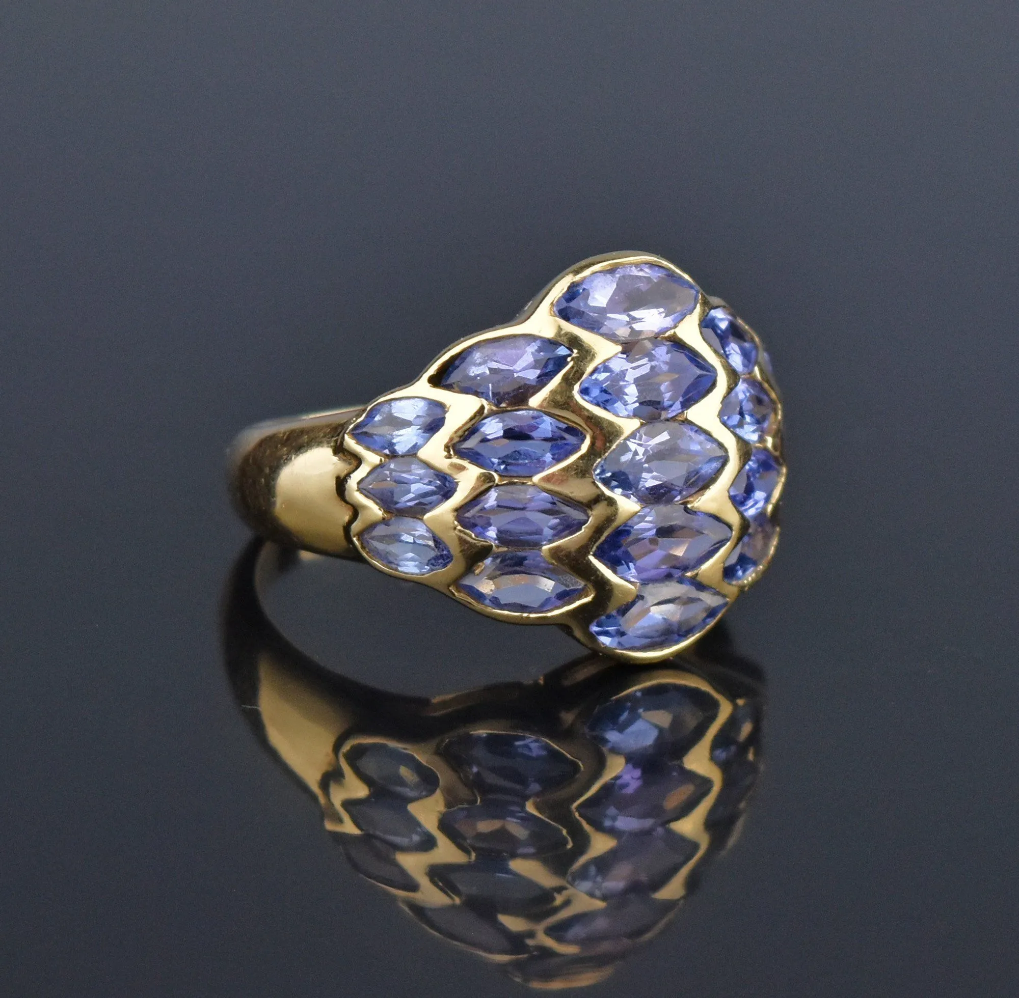 14K Gold Marquise Tanzanite Dome Cocktail Ring ON HOLD