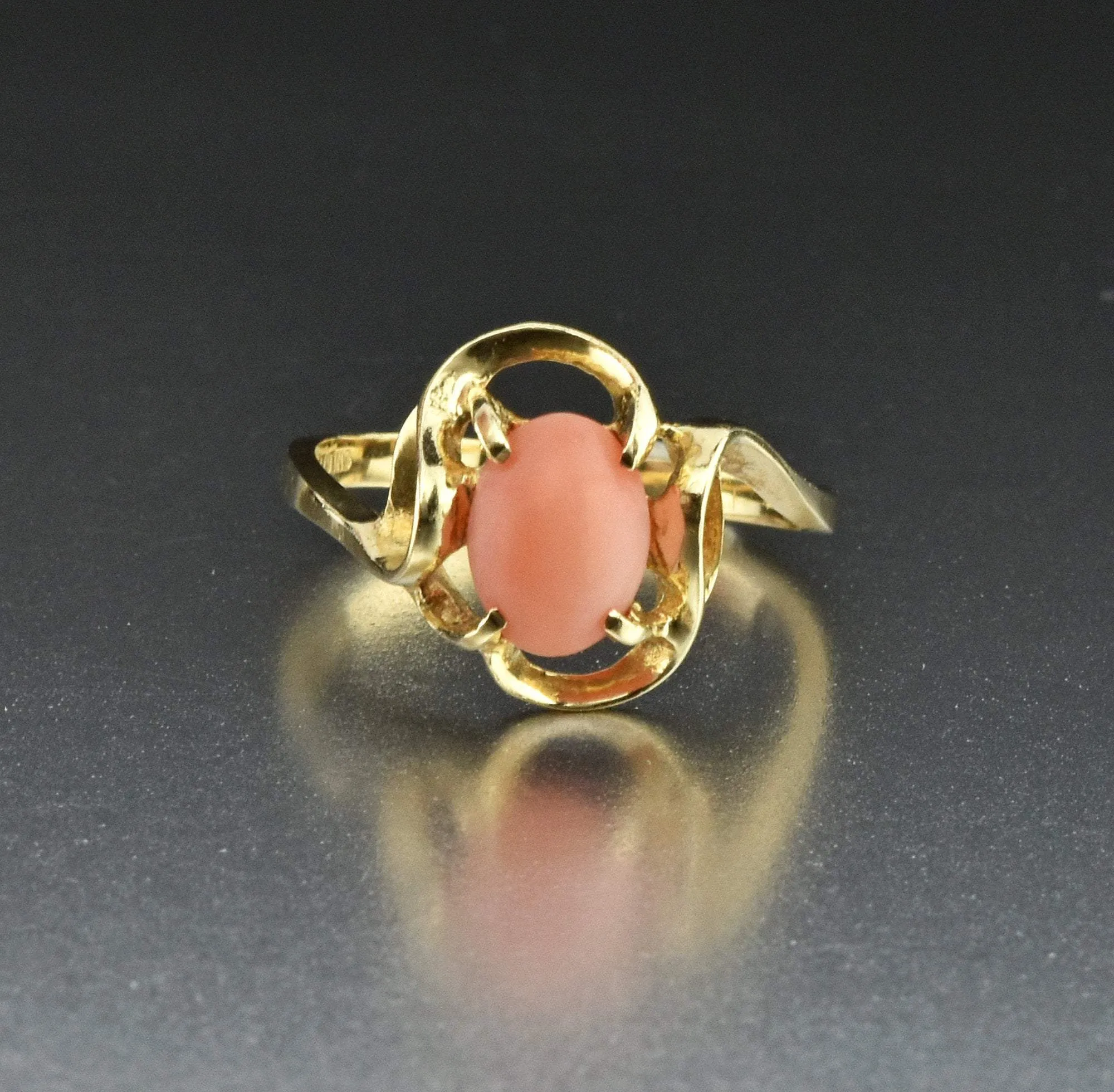 14K Gold Natural Gemstone Coral Ring