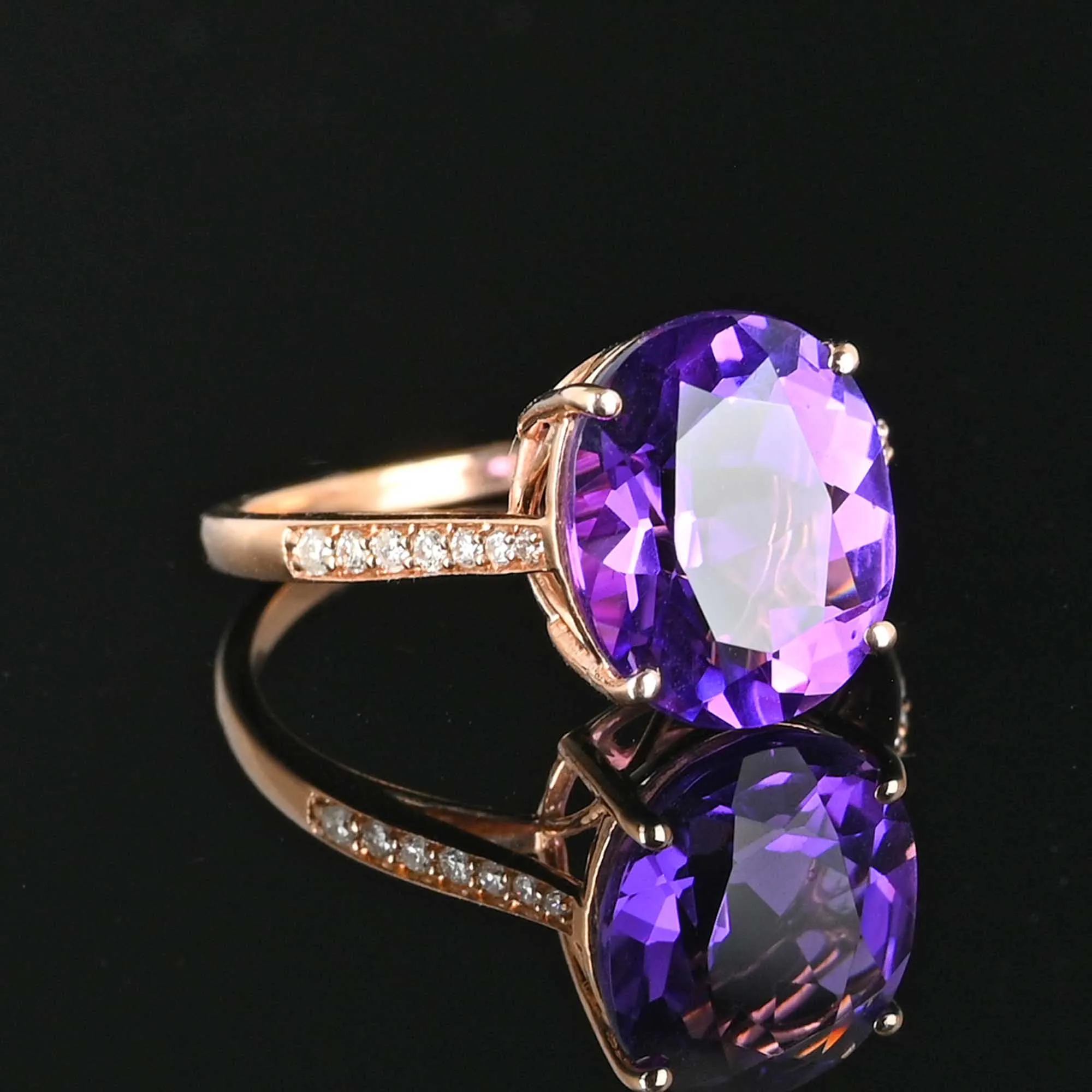 14K Rose Gold Diamond Amethyst Ring