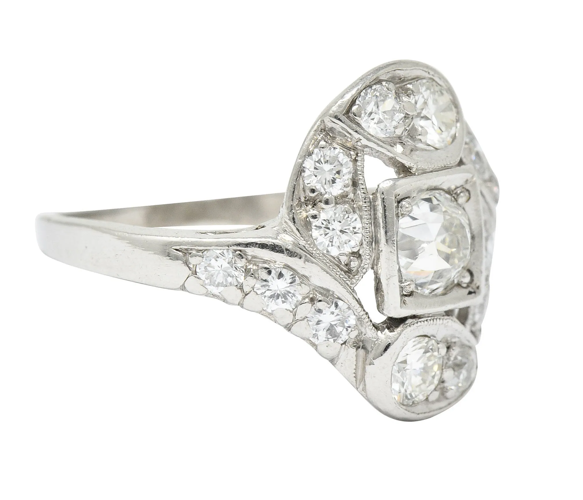 1920's Art Deco 1.25 CTW Diamond Platinum Bypass Dinner Ring