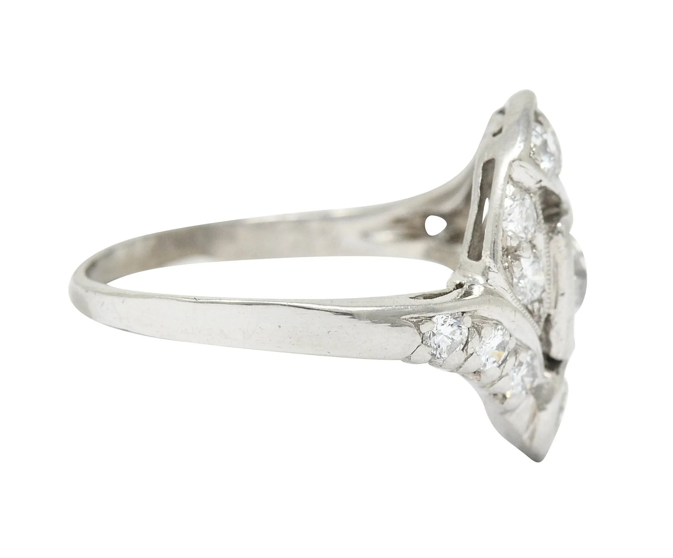 1920's Art Deco 1.25 CTW Diamond Platinum Bypass Dinner Ring