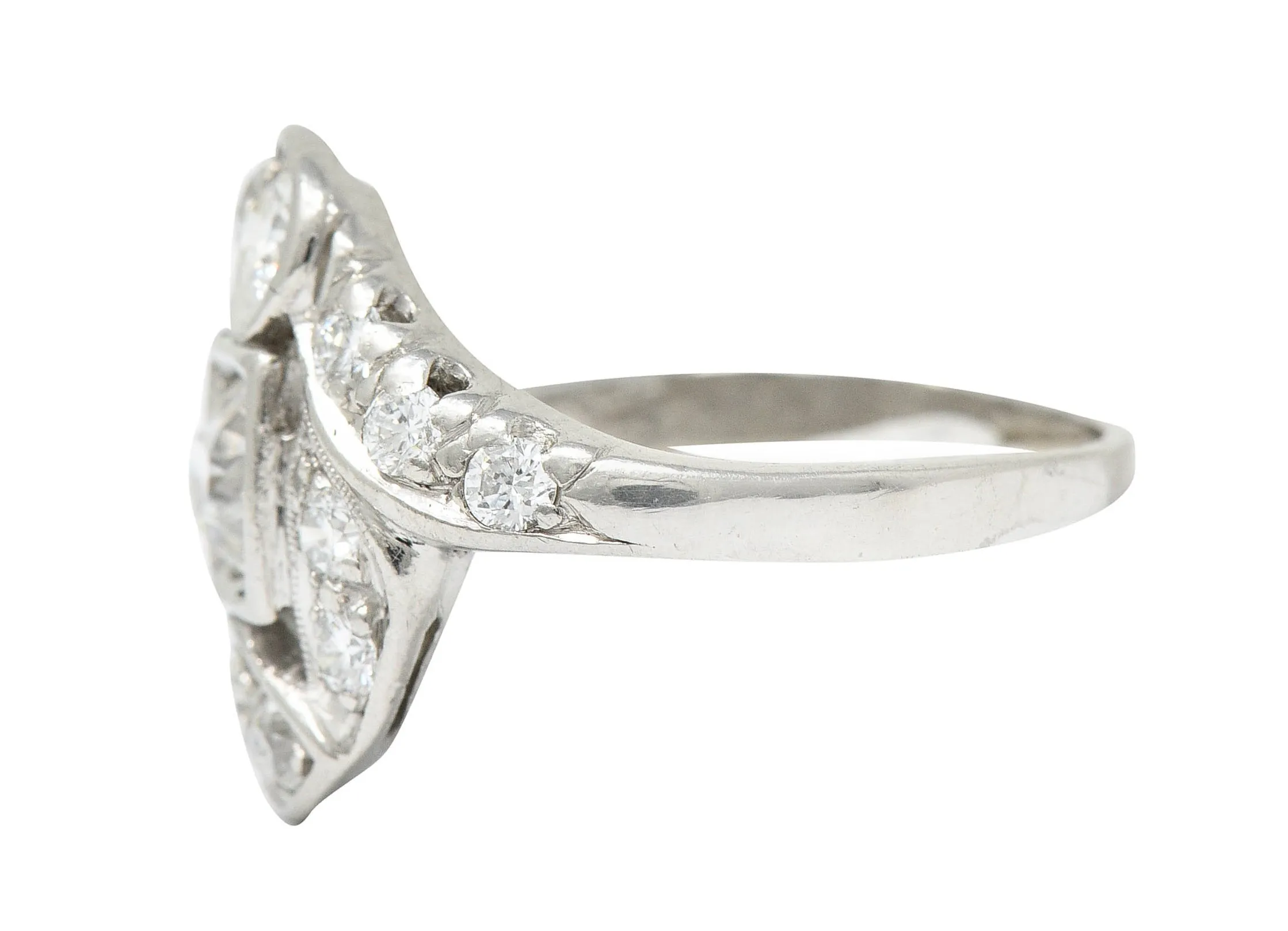 1920's Art Deco 1.25 CTW Diamond Platinum Bypass Dinner Ring