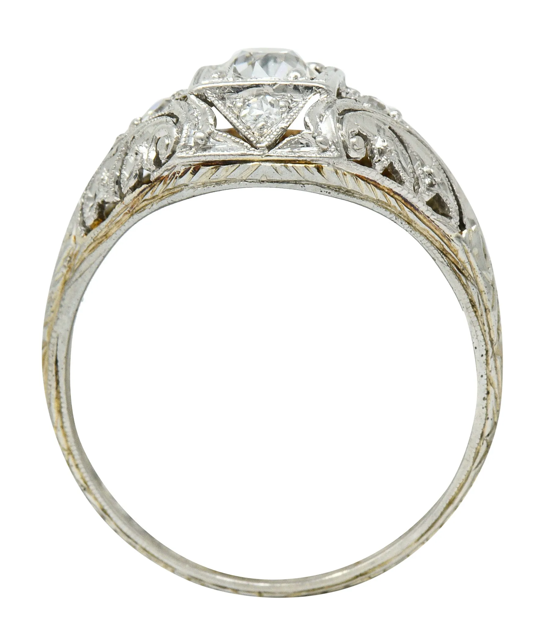 1929 Art Deco 0.45 CTW Diamond Platinum-Topped 18 Karat White Gold Foliate Ring