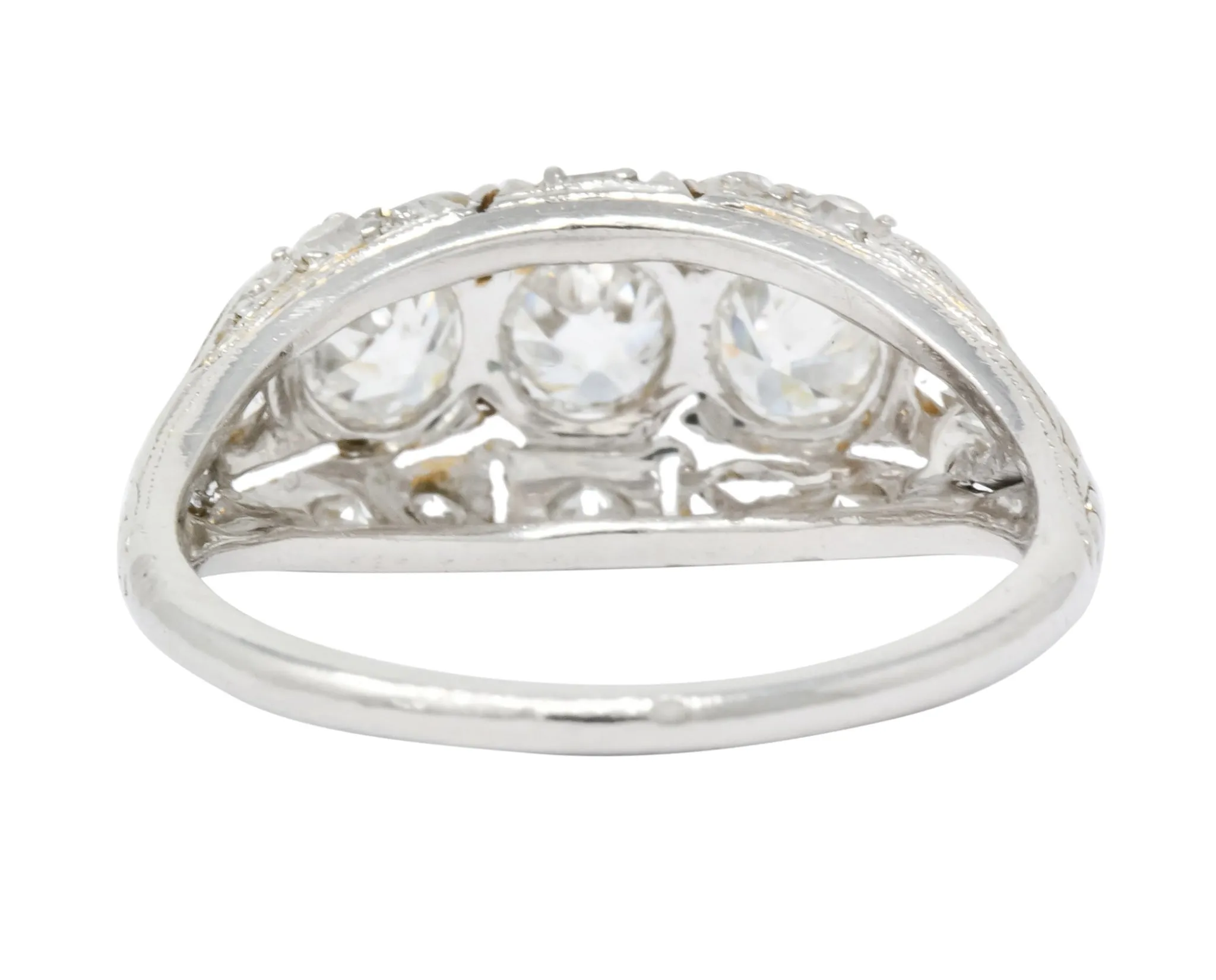 1930's Art Deco 1.16 CTW Diamond Platinum Three Stone Dinner Ring