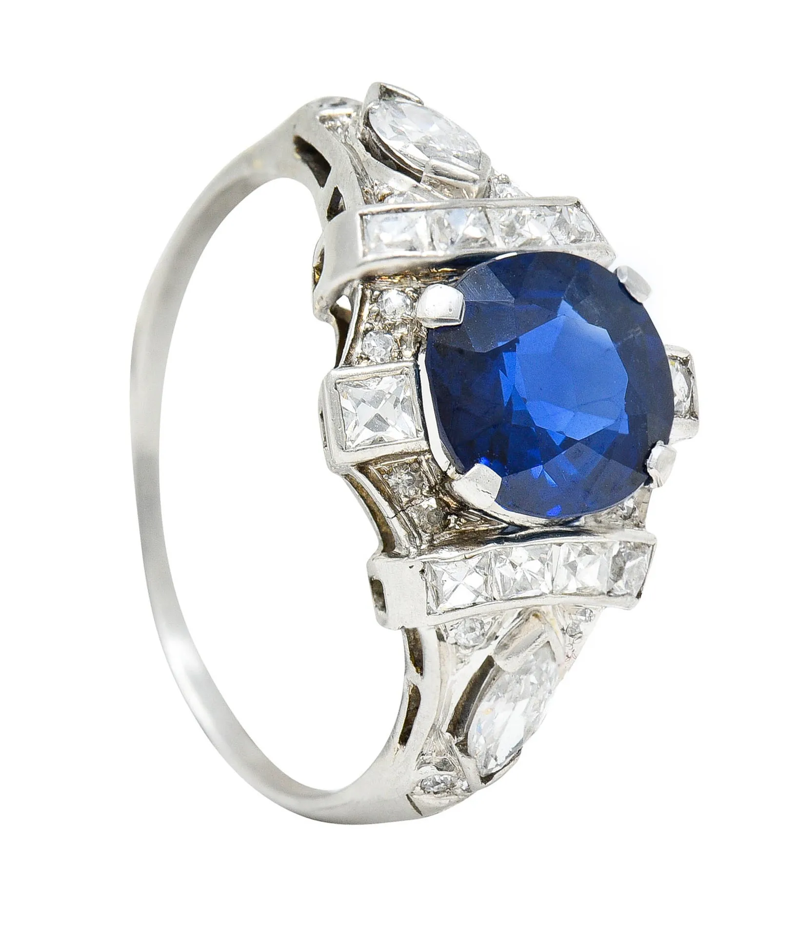 1930's Art Deco 2.95 CTW Sapphire Diamond Platinum Dinner Ring