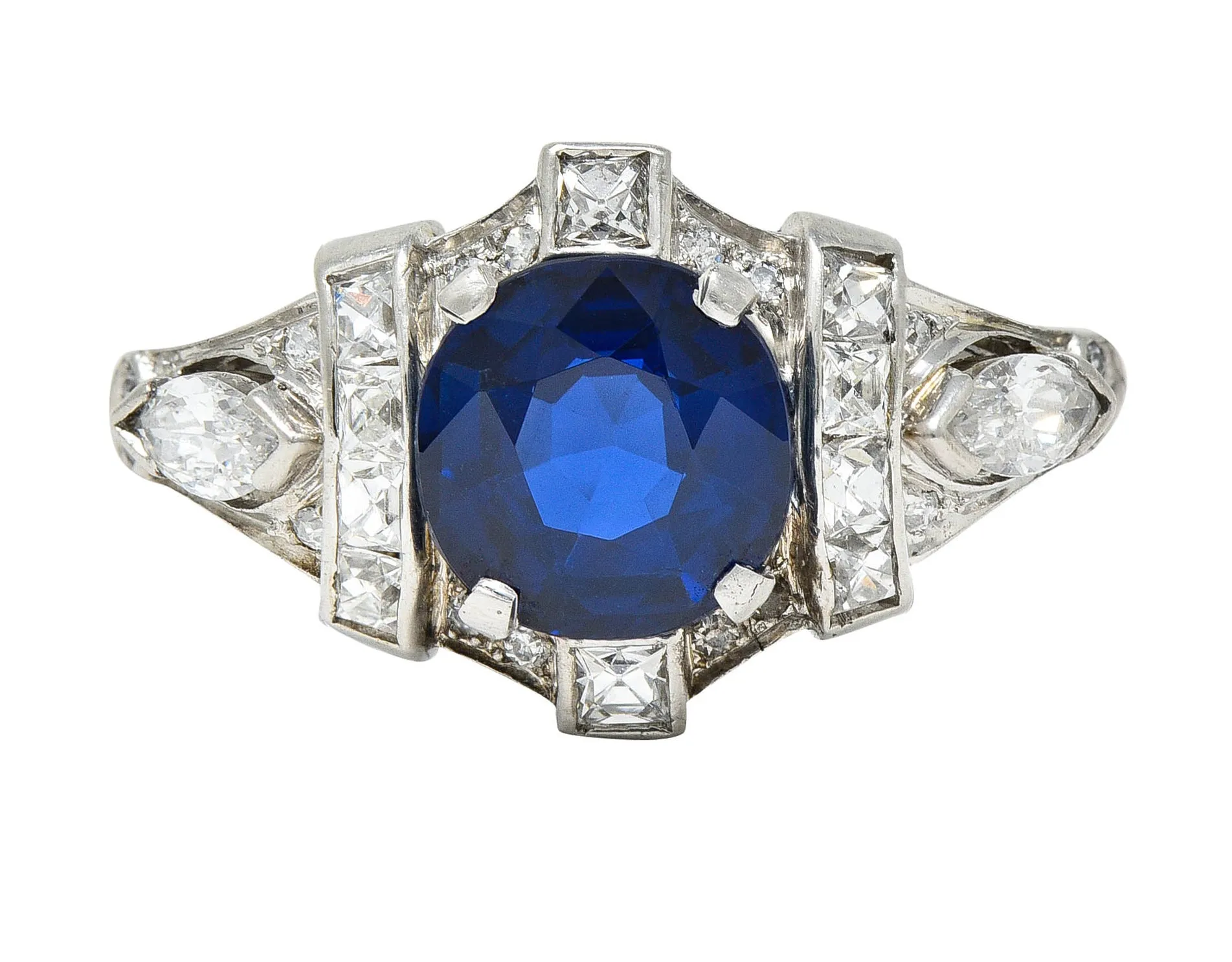 1930's Art Deco 2.95 CTW Sapphire Diamond Platinum Dinner Ring