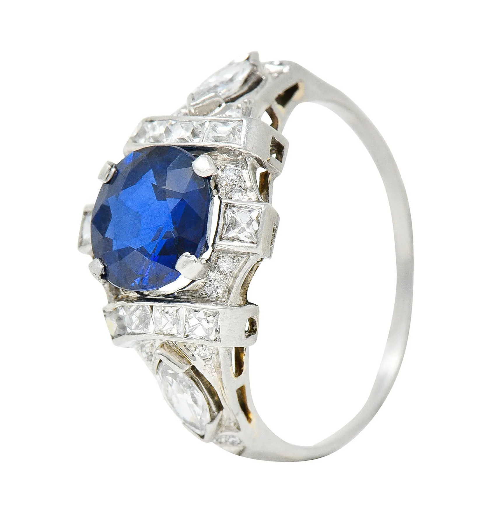 1930's Art Deco 2.95 CTW Sapphire Diamond Platinum Dinner Ring