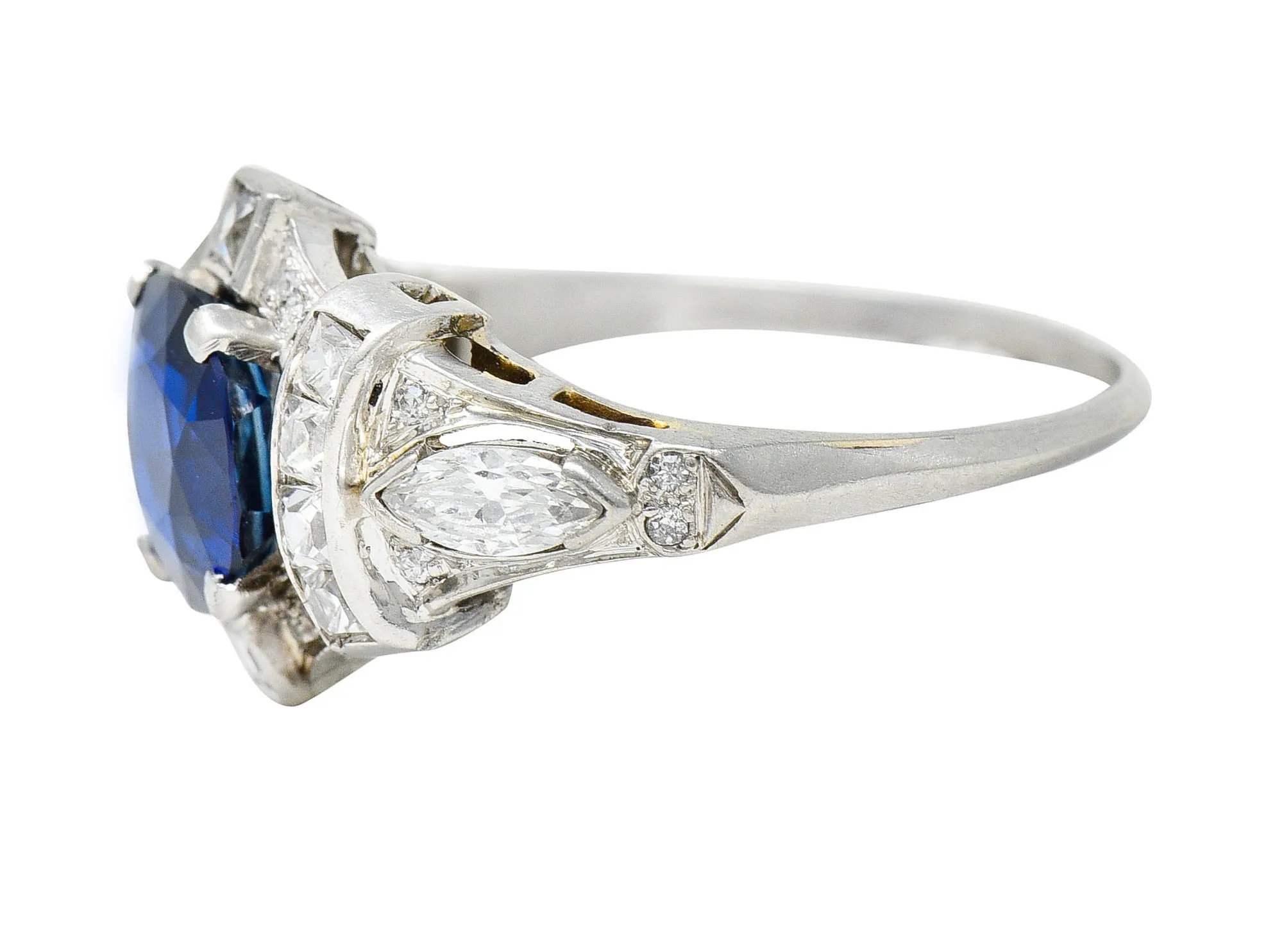 1930's Art Deco 2.95 CTW Sapphire Diamond Platinum Dinner Ring