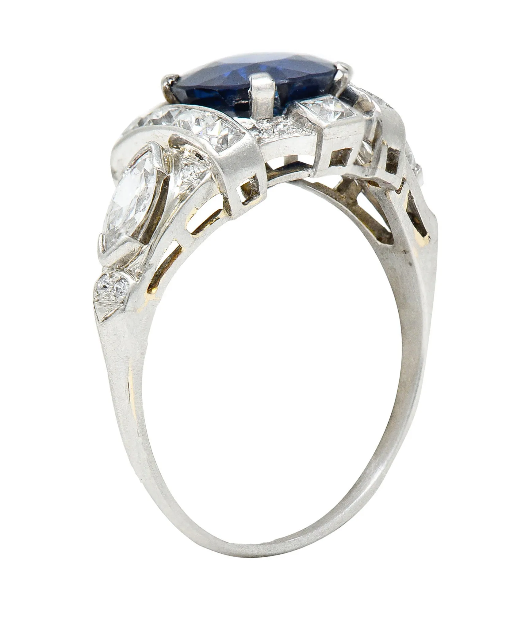 1930's Art Deco 2.95 CTW Sapphire Diamond Platinum Dinner Ring