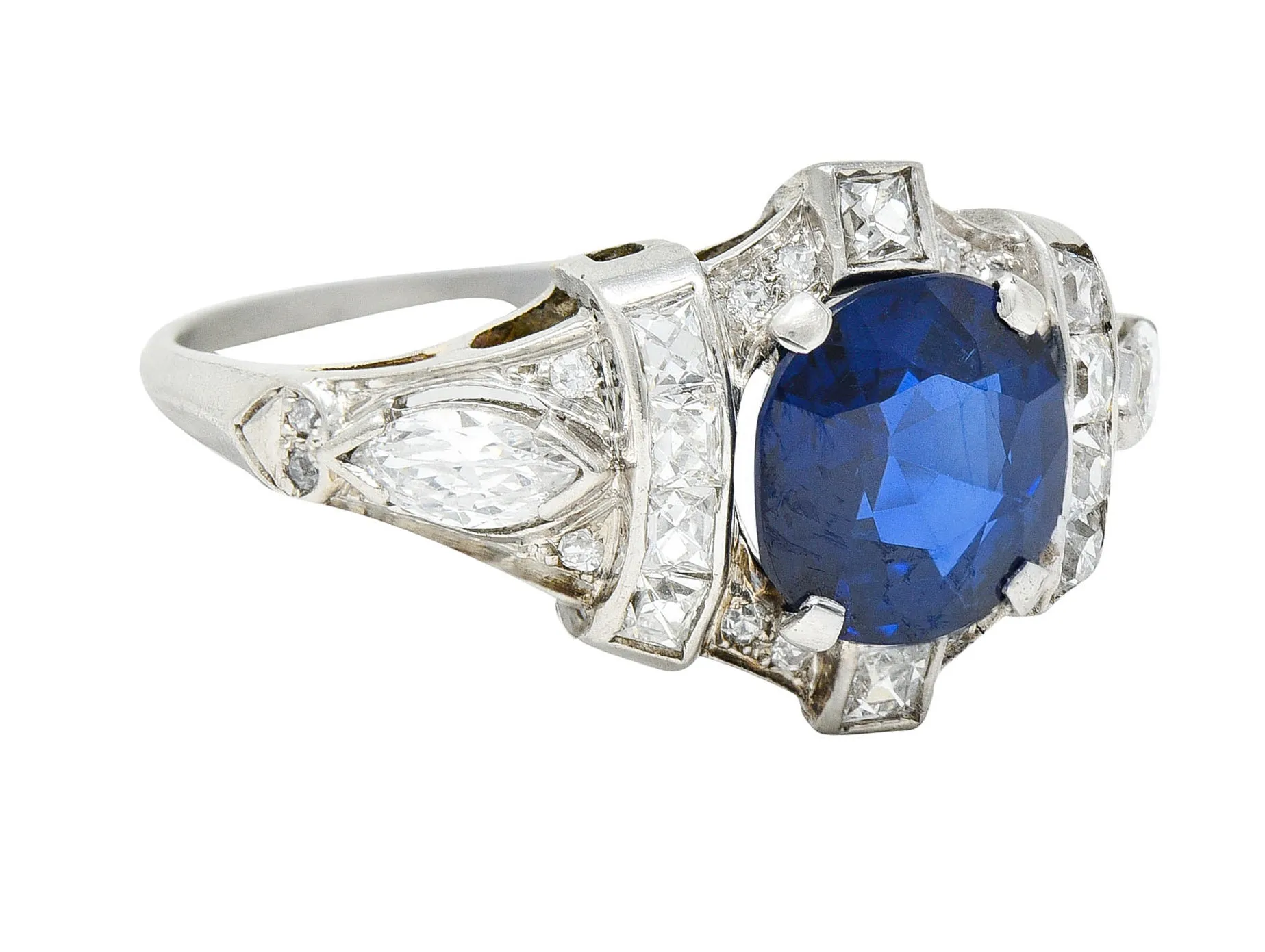 1930's Art Deco 2.95 CTW Sapphire Diamond Platinum Dinner Ring