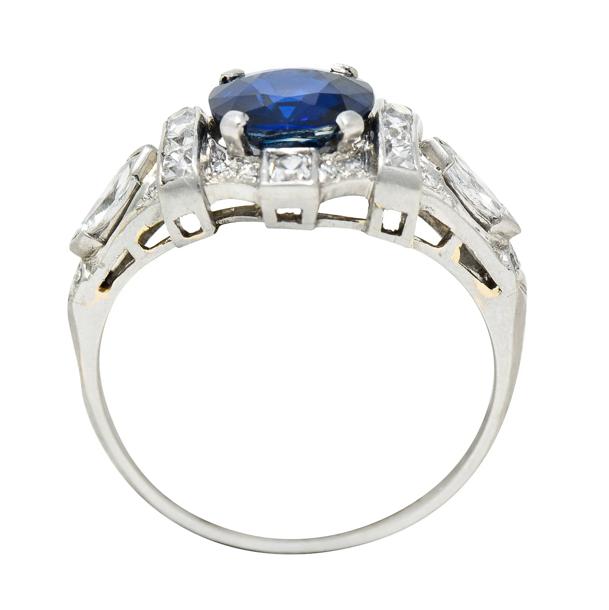 1930's Art Deco 2.95 CTW Sapphire Diamond Platinum Dinner Ring