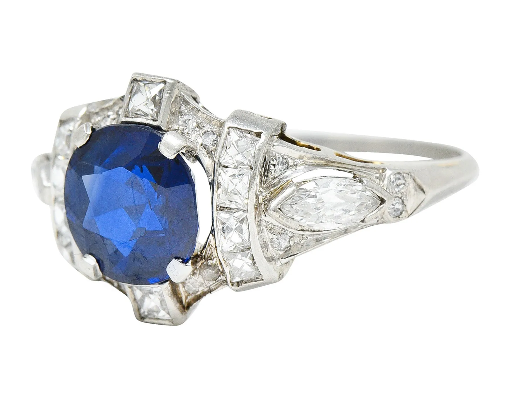 1930's Art Deco 2.95 CTW Sapphire Diamond Platinum Dinner Ring