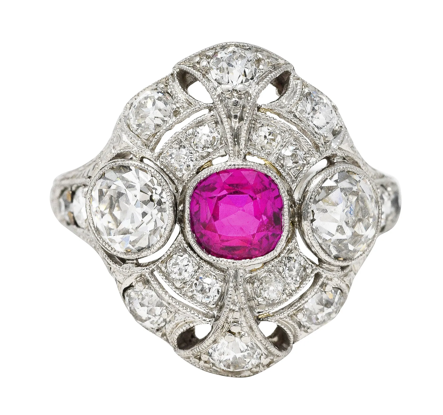 1930's Art Deco 3.18 CTW Ruby Diamond Platinum Dinner Ring