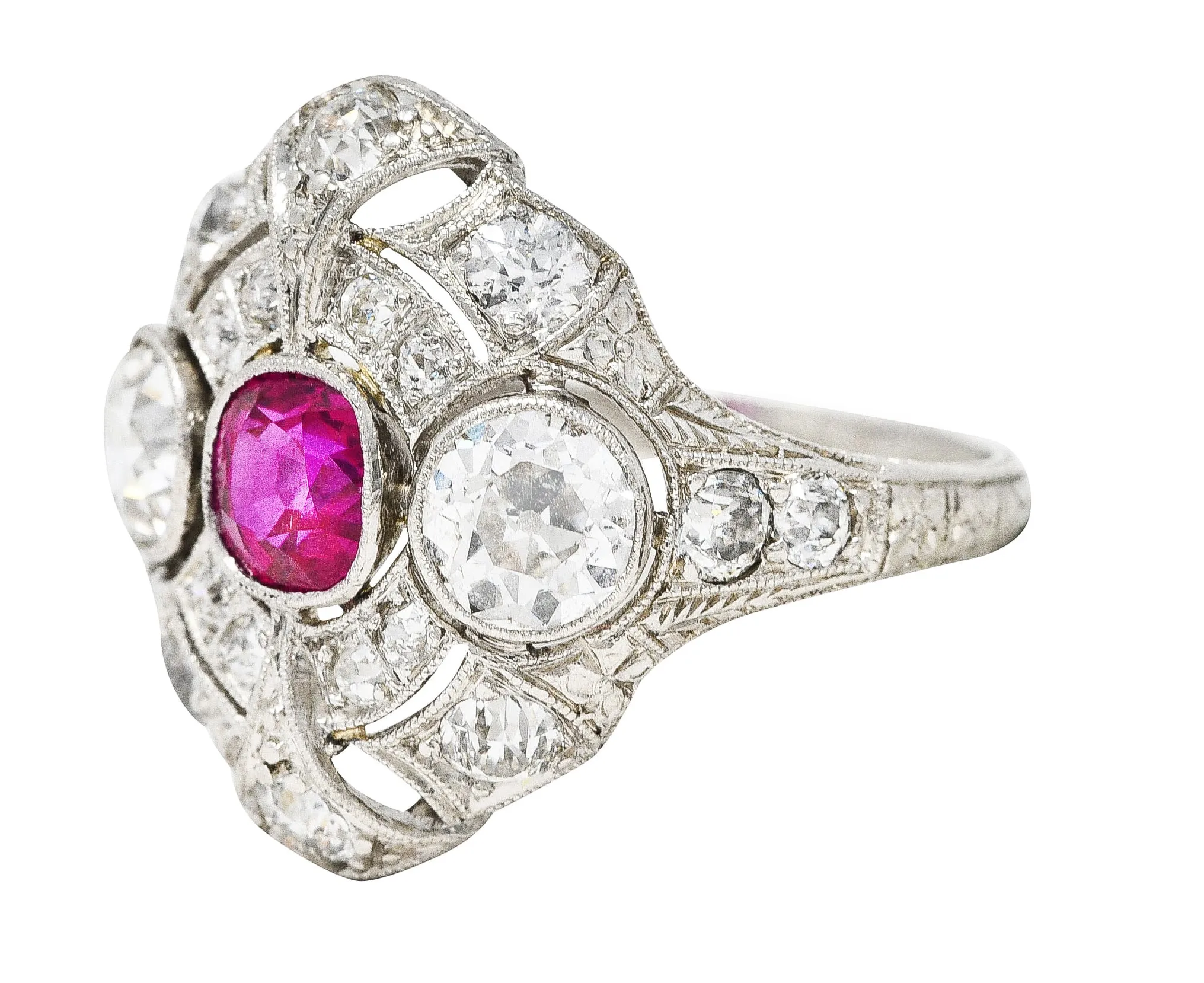 1930's Art Deco 3.18 CTW Ruby Diamond Platinum Dinner Ring