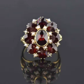 1930s Pearl Rose Cut Garnet Cluster 14K Gold Ring