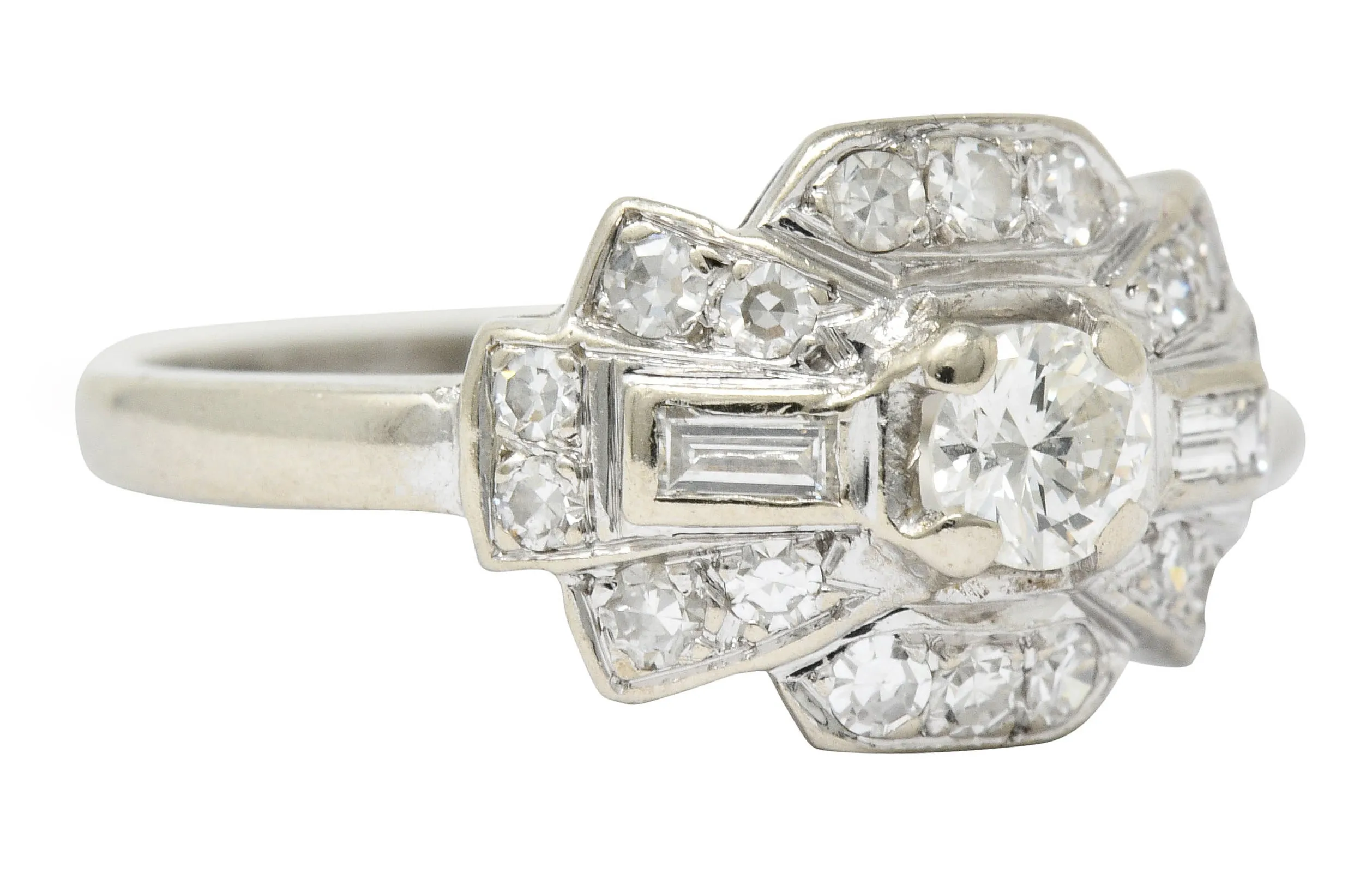 1950's Mid-Century Diamond 14 Karat White Gold Dinner Ring