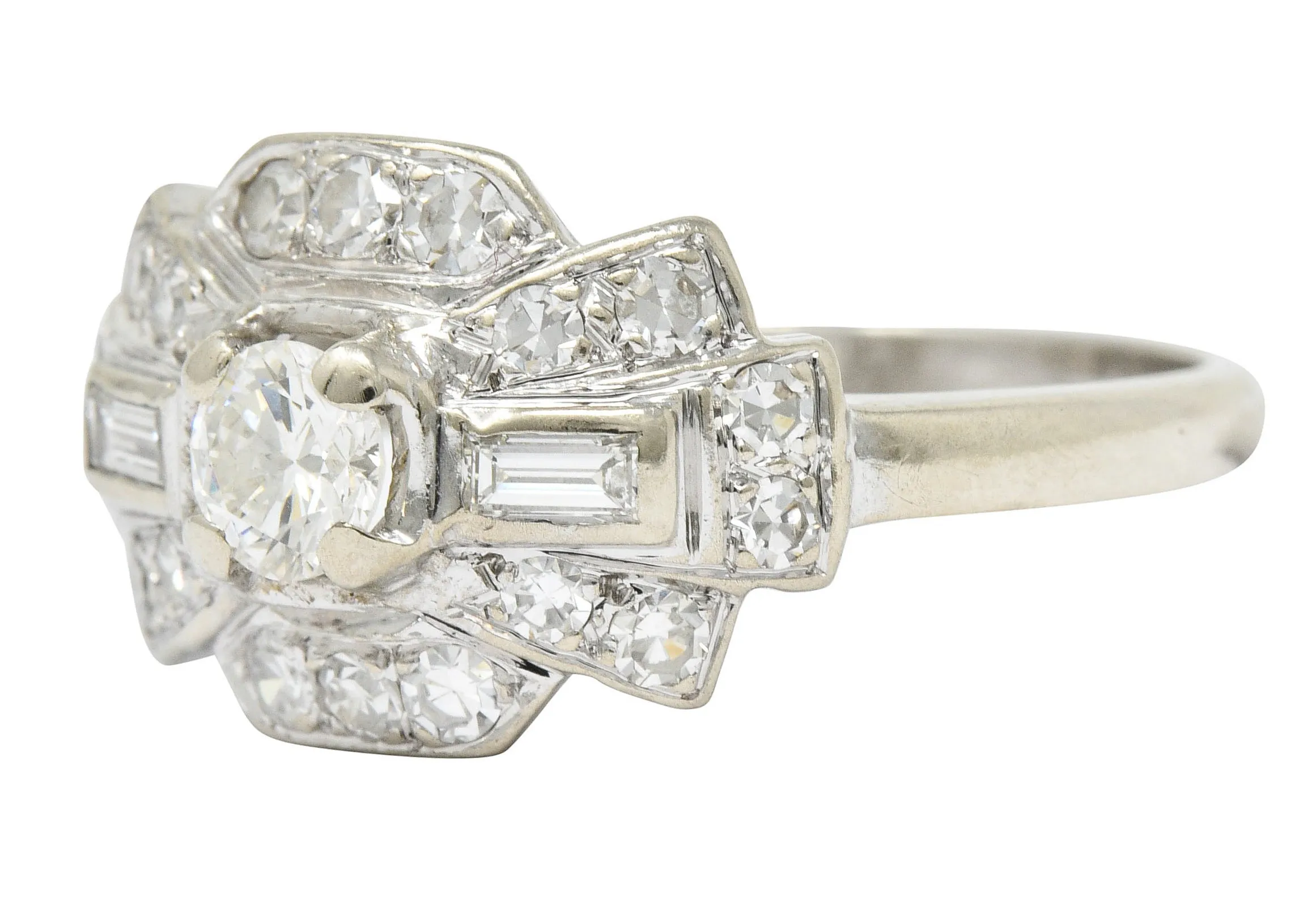 1950's Mid-Century Diamond 14 Karat White Gold Dinner Ring