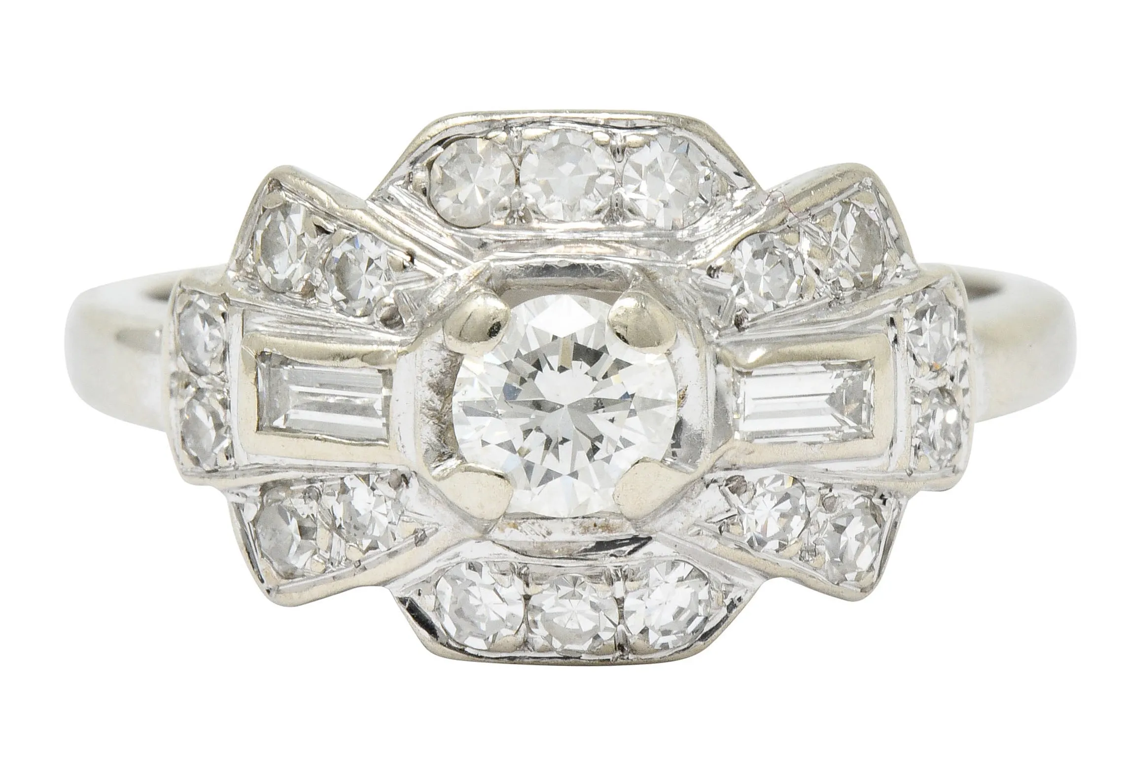 1950's Mid-Century Diamond 14 Karat White Gold Dinner Ring