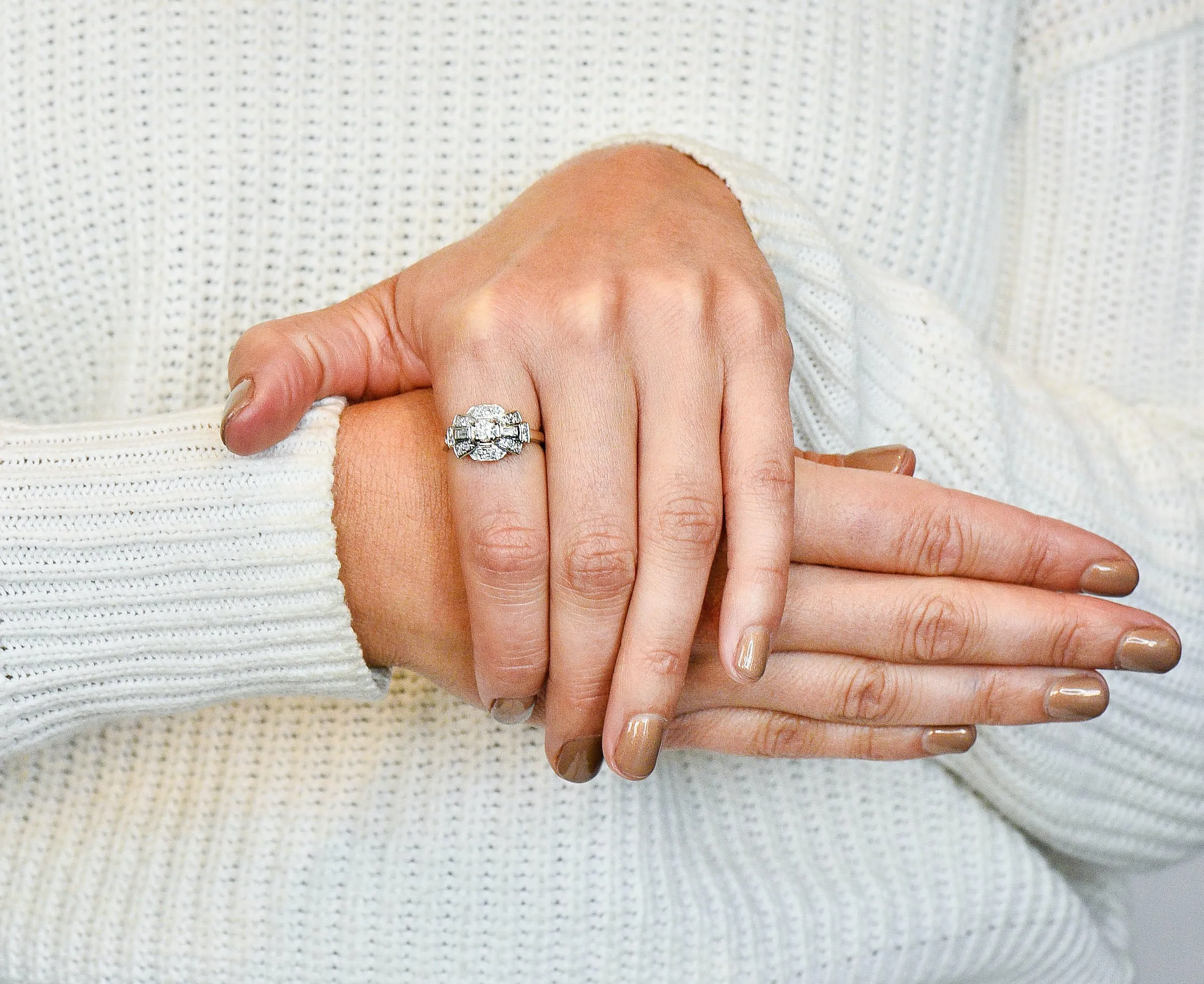 1950's Mid-Century Diamond 14 Karat White Gold Dinner Ring