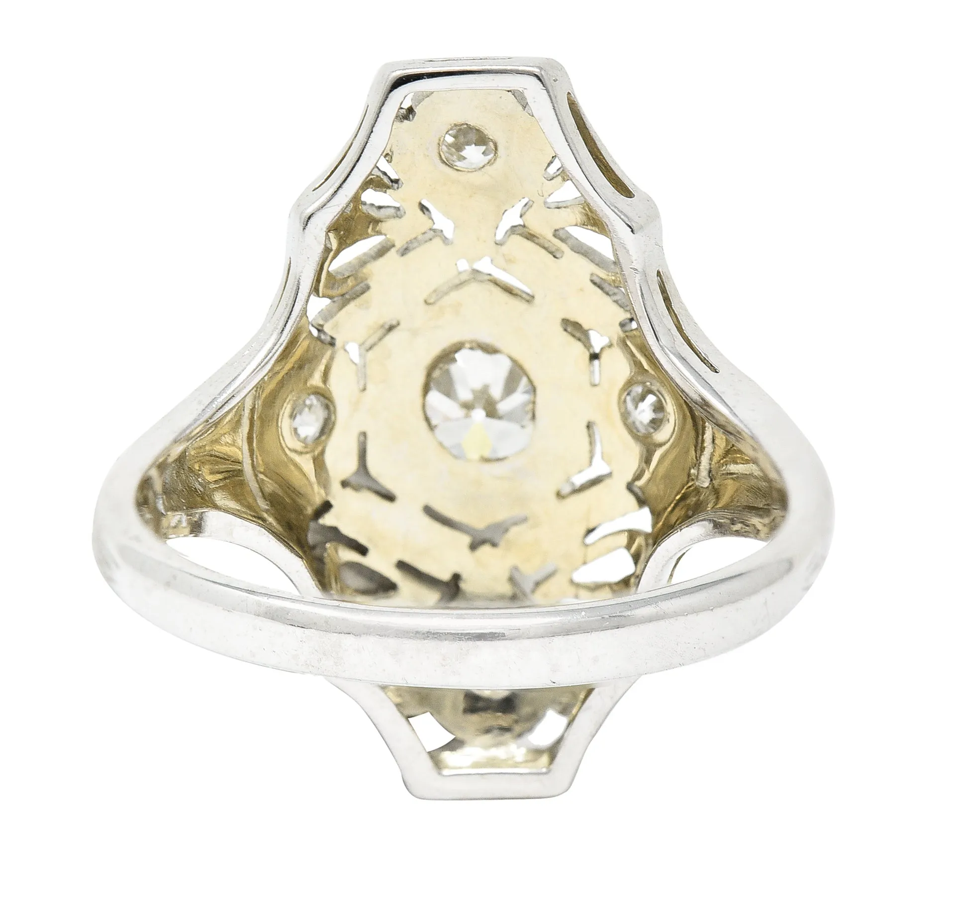 1950's Mid-Century Old European Cut Diamond 18 Karat White Gold Filigree Vintage Dinner Ring