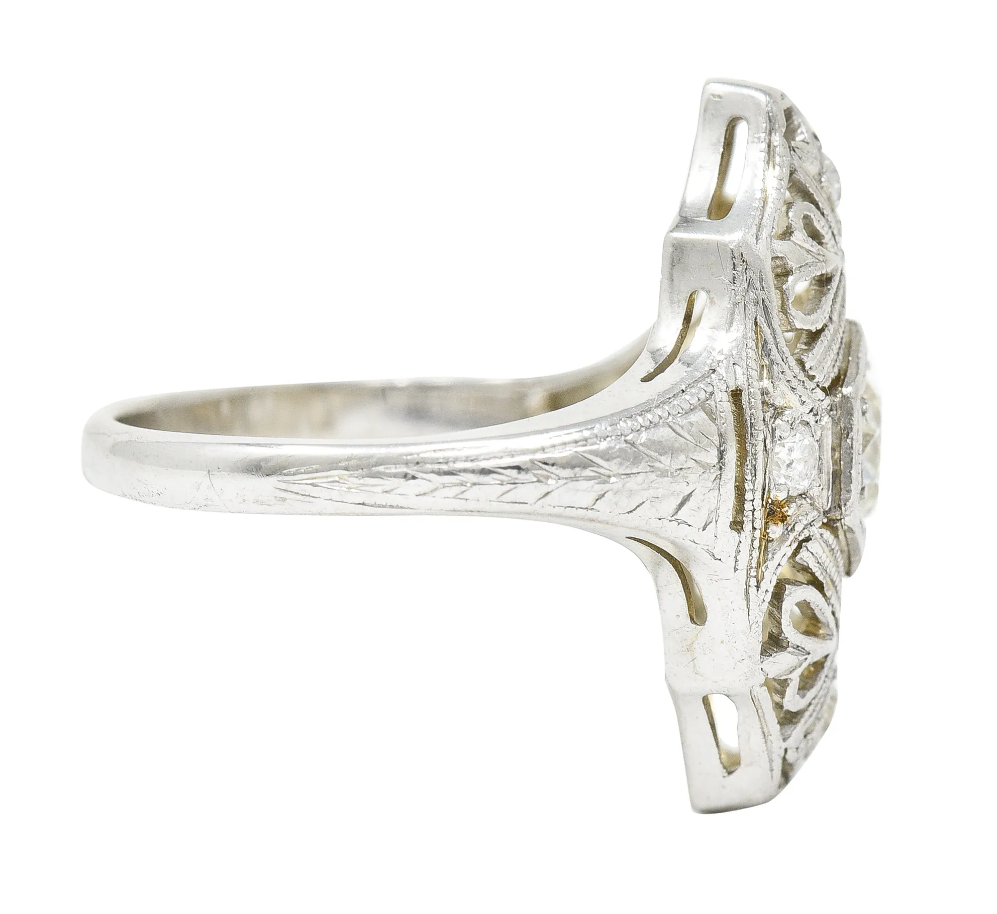 1950's Mid-Century Old European Cut Diamond 18 Karat White Gold Filigree Vintage Dinner Ring