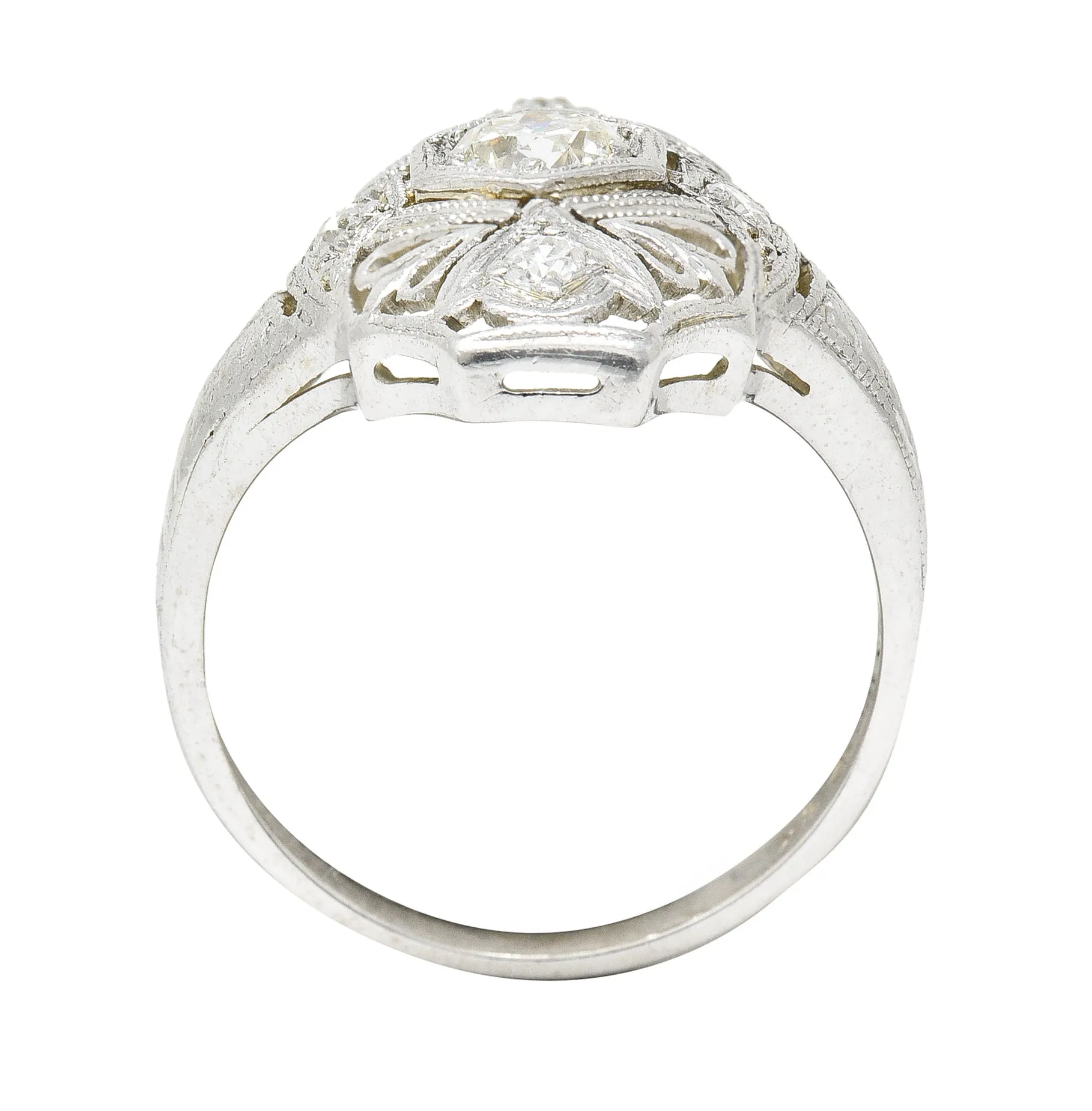 1950's Mid-Century Old European Cut Diamond 18 Karat White Gold Filigree Vintage Dinner Ring