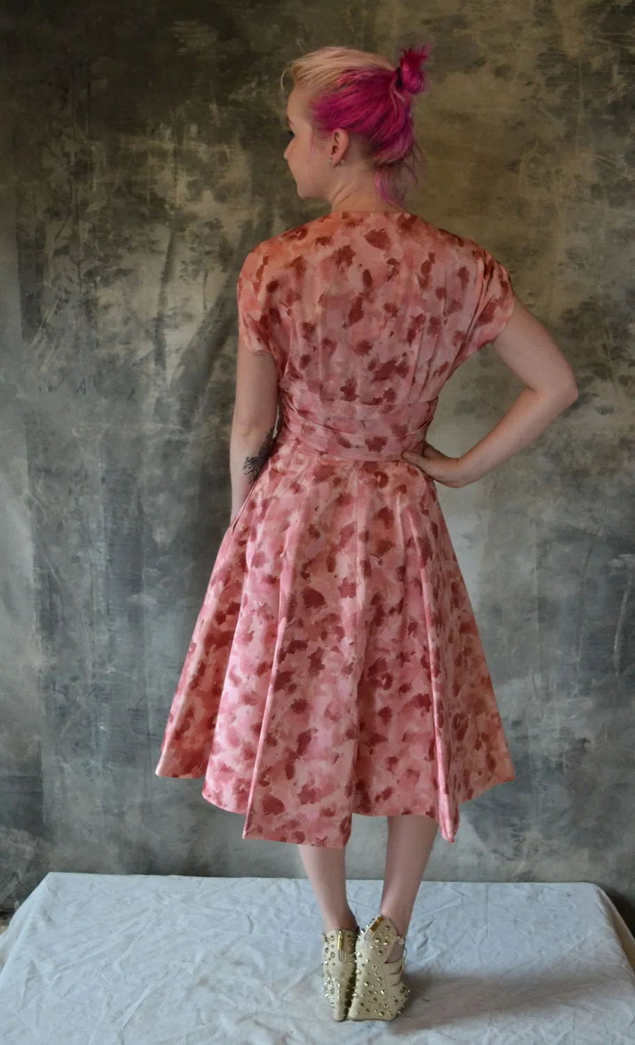 1950's Party Dress Pink Petal Print