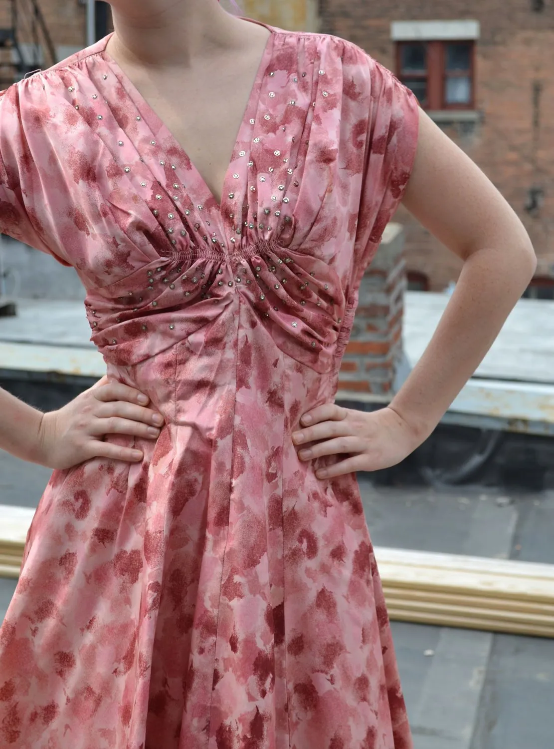 1950's Party Dress Pink Petal Print