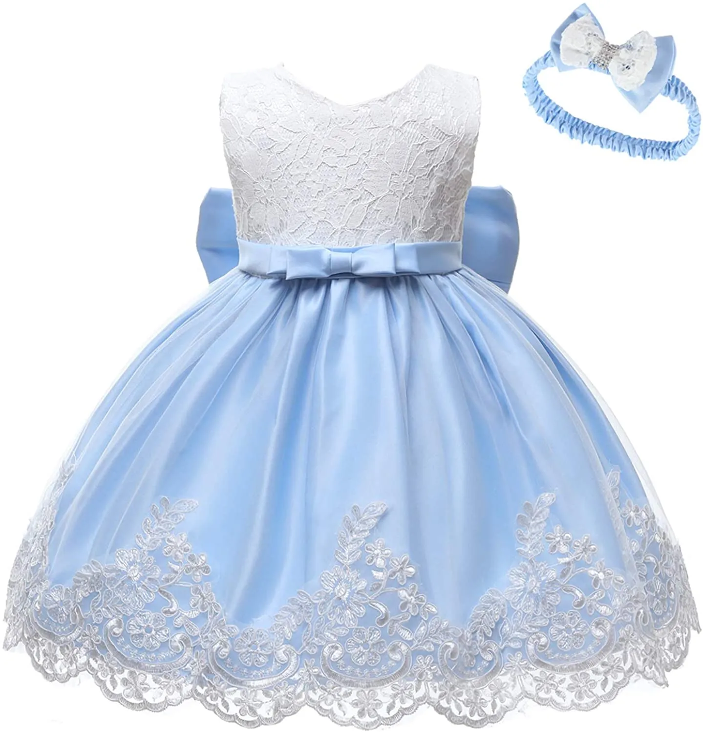 2-6T Flower Girl Dress Pageant Wedding Birthday Party Lace Dresses with Headwear