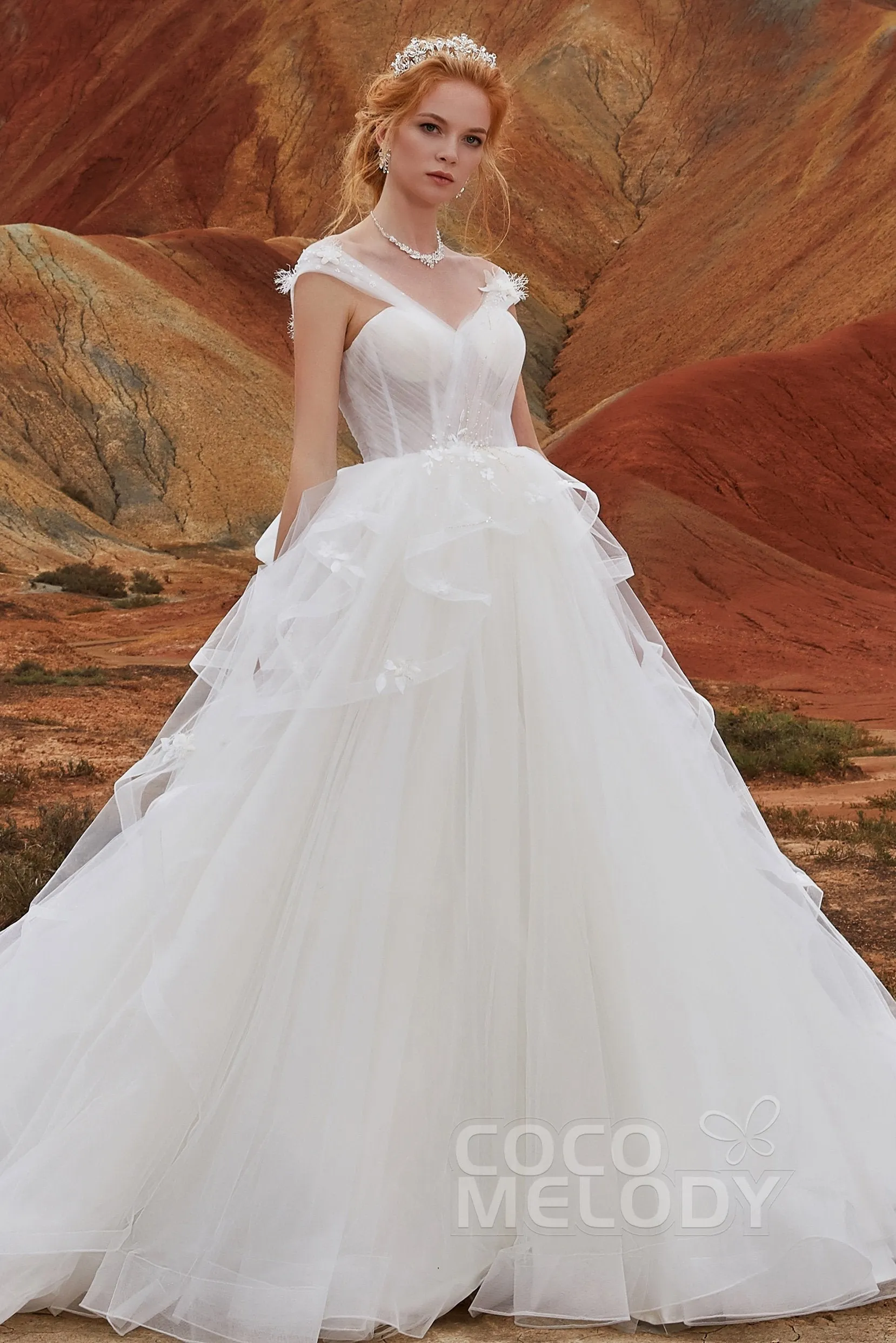 A-Line Chapel Train Tulle Wedding Dress LD5802