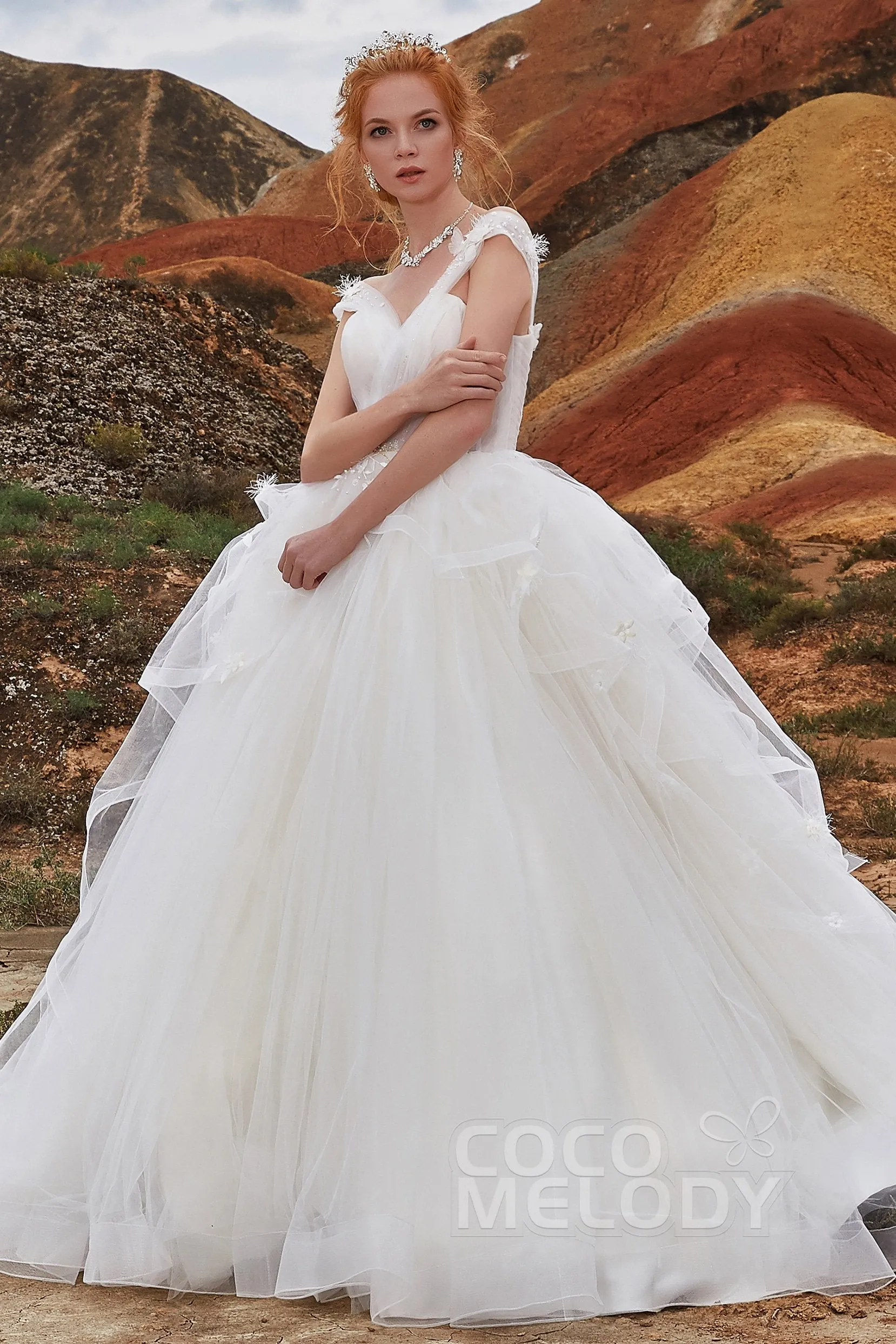 A-Line Chapel Train Tulle Wedding Dress LD5802