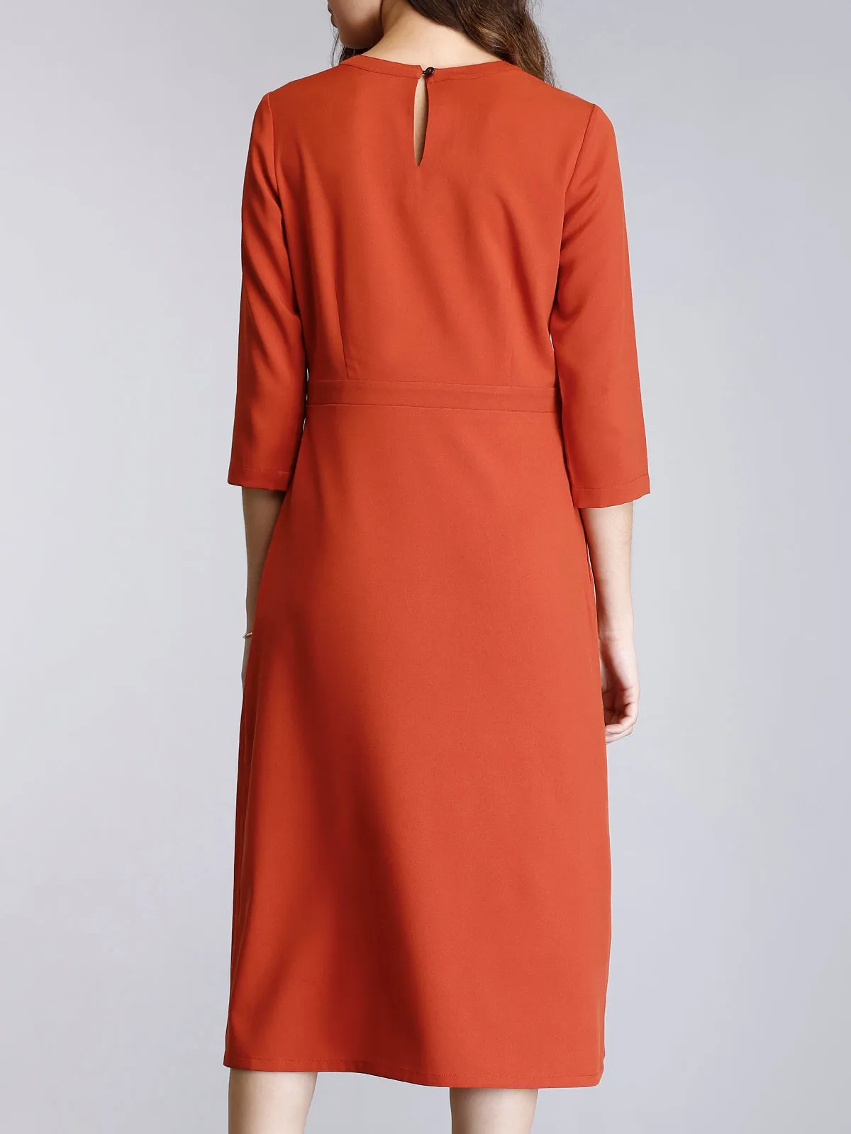 A Line Midi Dress With Pintucks - Rust