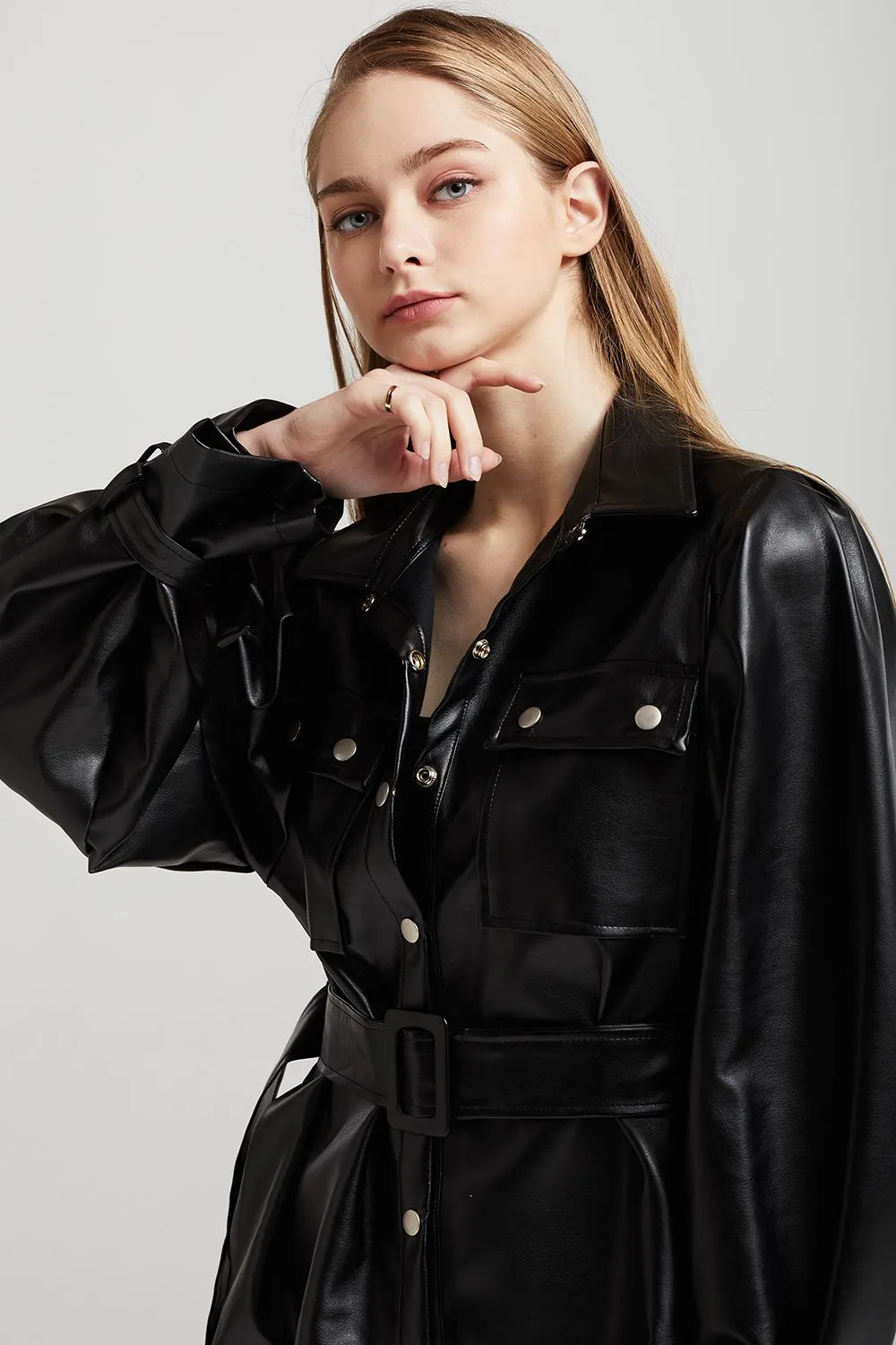 Abigail Oversized Pleather Shirt Jacket