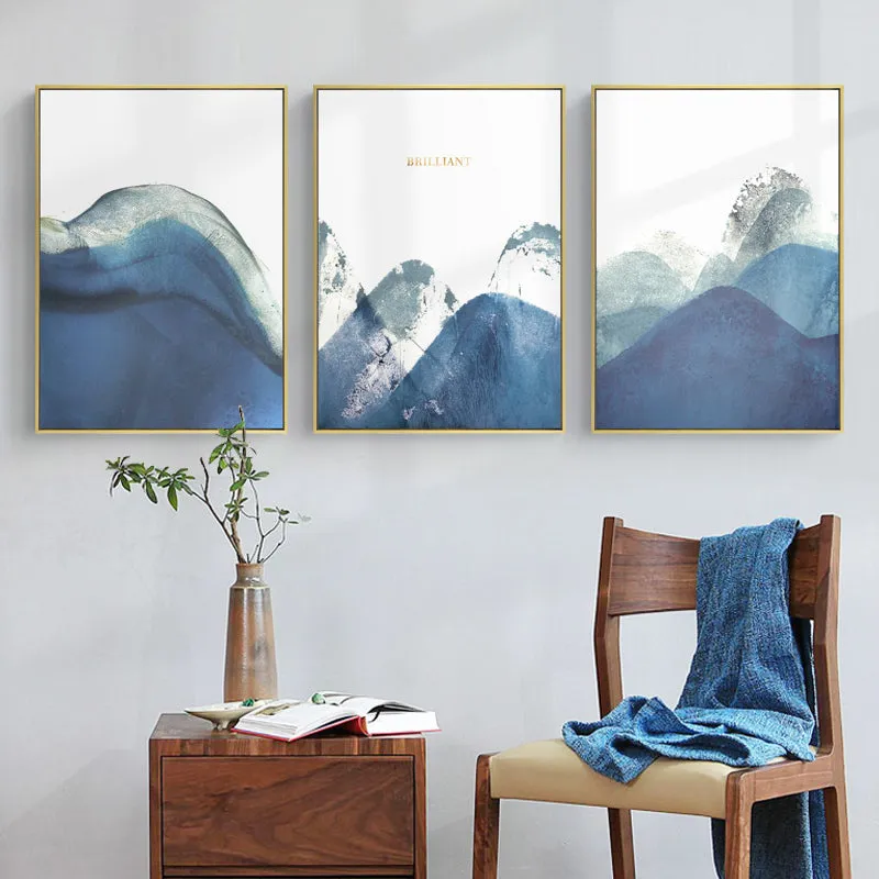 Abstract Blue and White Wall Art With Frame