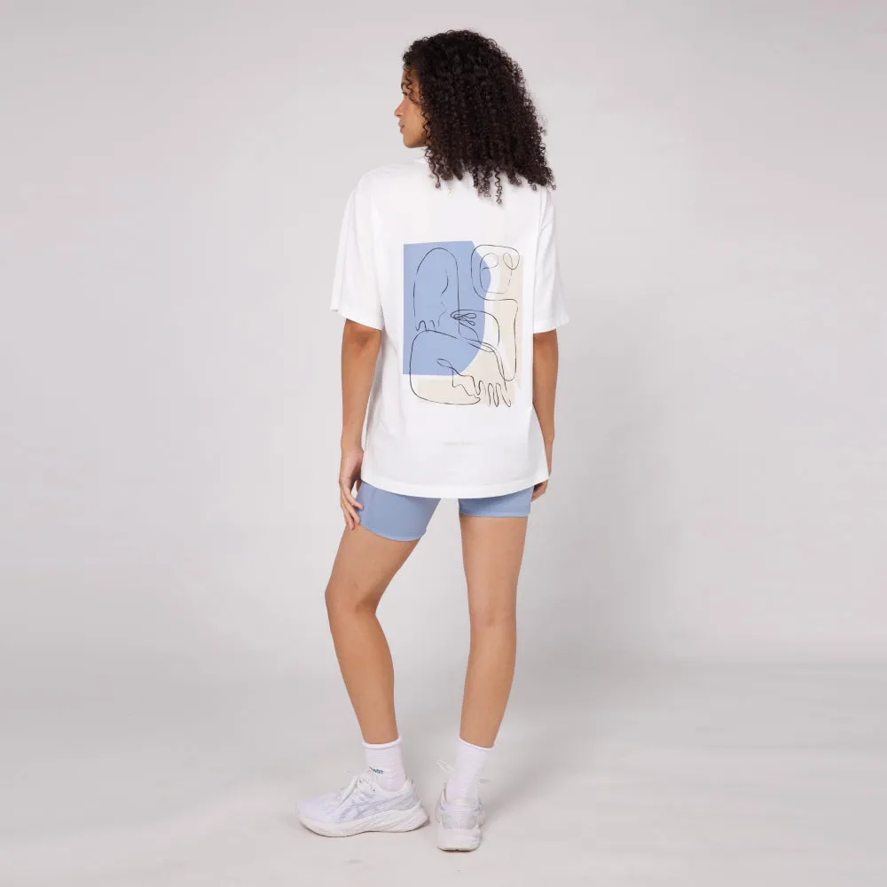 Abstract Color Block Cotton Tee, Unisex - White