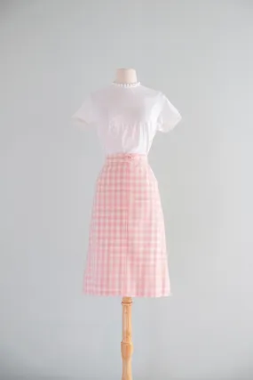 Adorable 1960's Pink Gingham Wool Skirt by Dalton / Sz M