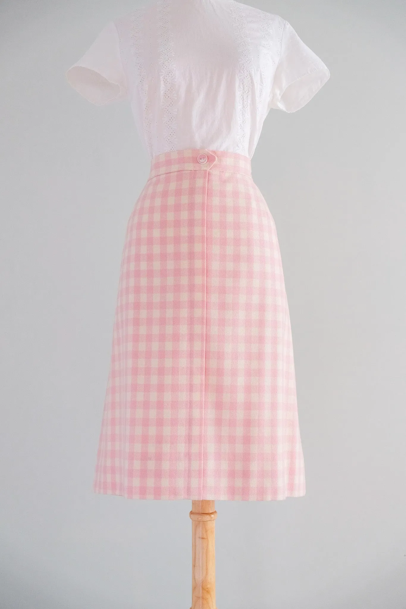 Adorable 1960's Pink Gingham Wool Skirt by Dalton / Sz M