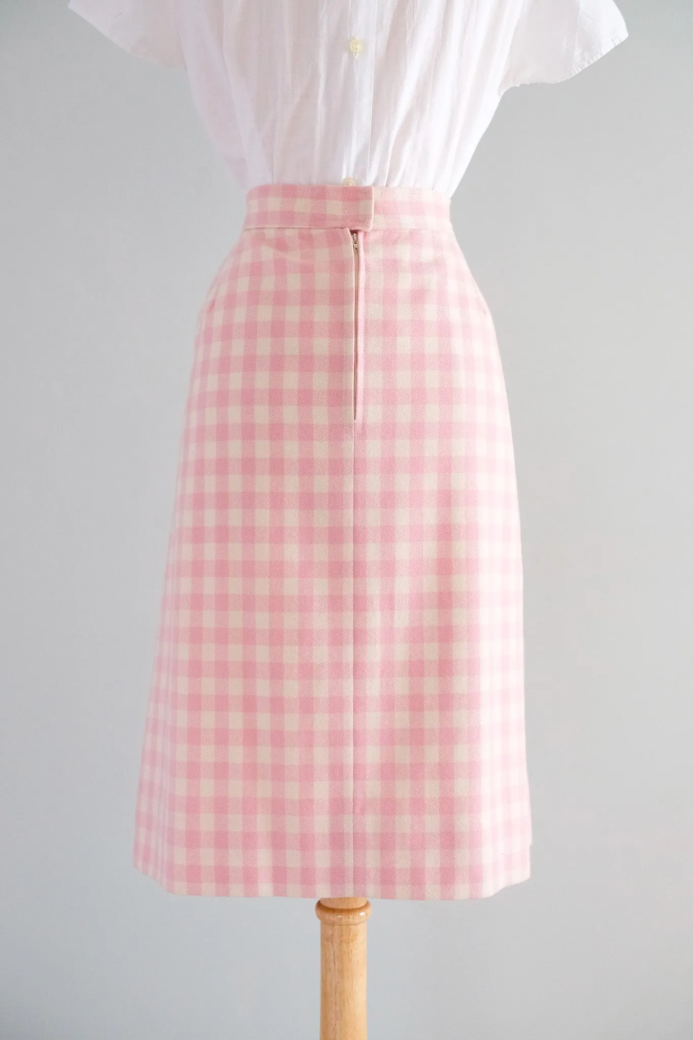 Adorable 1960's Pink Gingham Wool Skirt by Dalton / Sz M