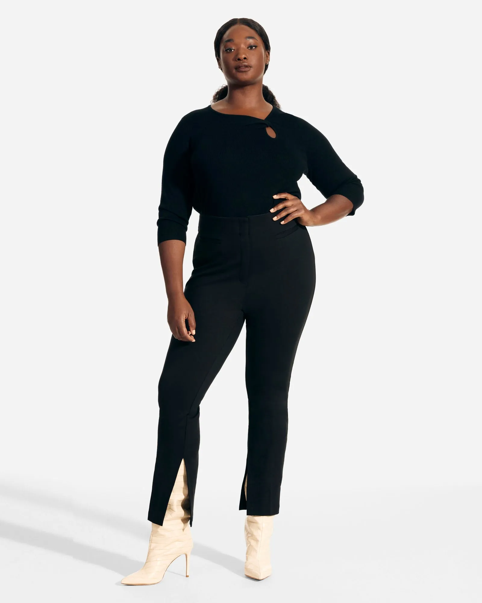 Ainsley Twist Front Sweater | Black