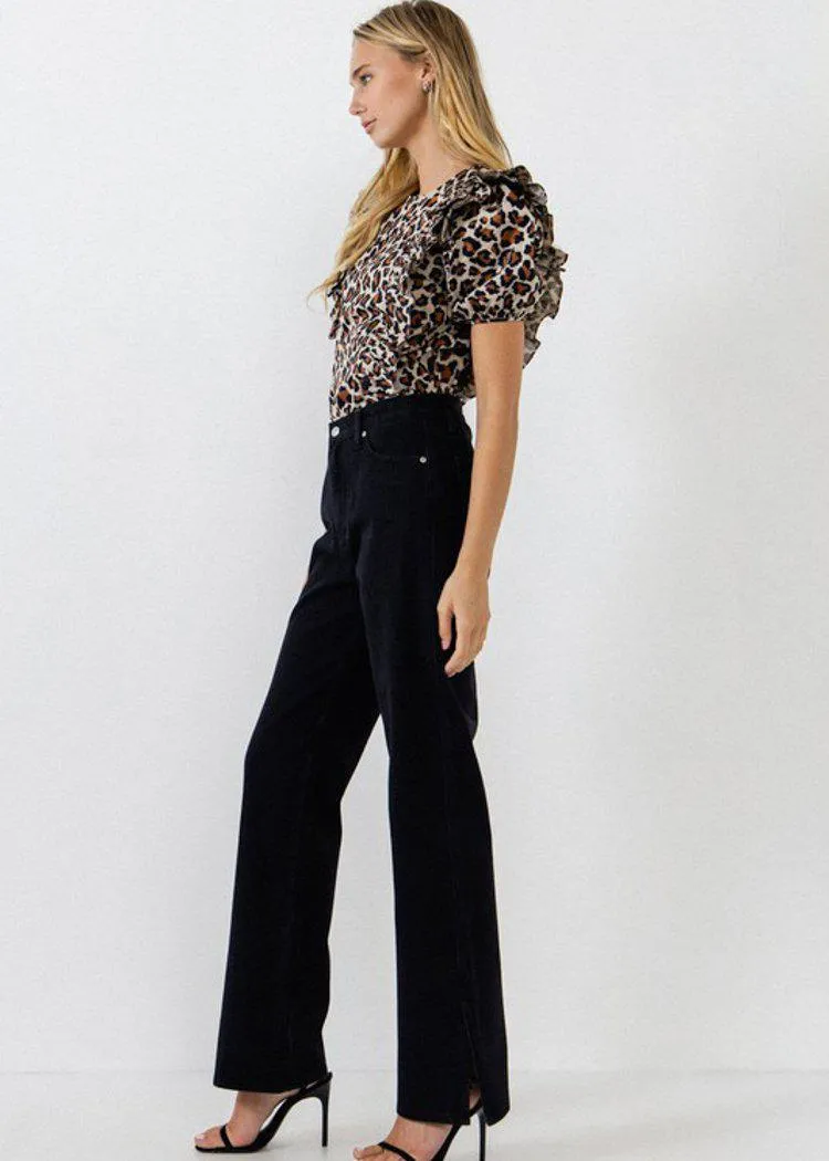 Albury Leopard Ruffle Top